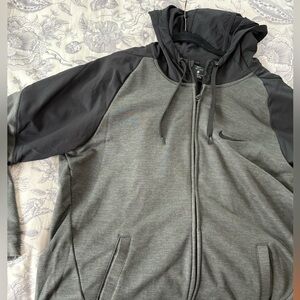 Nike Men's Dri Fit Charcoal and Black Hoodie